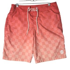 Hollister California Mens Board Shorts Size 30 Red Gradient Checkered Swim Trunk